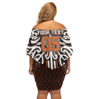 Custom Aotearoa Waikato Off Shoulder Short Dress Maori Tribal Pattern Mix Poutama LT05 - Polynesian Pride
