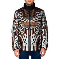 Custom Aotearoa Waikato Padded Jacket Maori Tribal Pattern Mix Poutama LT05 Men Orange - Polynesian Pride