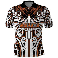 Custom Aotearoa Waikato Polo Shirt Maori Tribal Pattern Mix Poutama LT05 Orange - Polynesian Pride