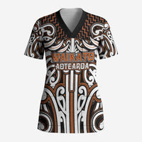 Custom Aotearoa Waikato Scrub Top Maori Tribal Pattern Mix Poutama LT05 Adult Orange - Polynesian Pride