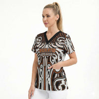 Custom Aotearoa Waikato Scrub Top Maori Tribal Pattern Mix Poutama LT05 - Polynesian Pride