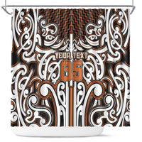 Custom Aotearoa Waikato Shower Curtain Maori Tribal Pattern Mix Poutama LT05 Orange - Polynesian Pride