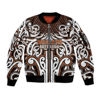 Custom Aotearoa Waikato Sleeve Zip Bomber Jacket Maori Tribal Pattern Mix Poutama LT05 Unisex Orange - Polynesian Pride