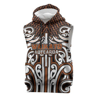 Custom Aotearoa Waikato Sleeveless Hoodie Maori Tribal Pattern Mix Poutama LT05 Orange - Polynesian Pride