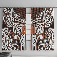Custom Aotearoa Waikato Window Curtain Maori Tribal Pattern Mix Poutama LT05 With Hooks Orange - Polynesian Pride