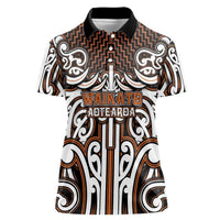 Custom Aotearoa Waikato Women Polo Shirt Maori Tribal Pattern Mix Poutama LT05 Female Orange - Polynesian Pride