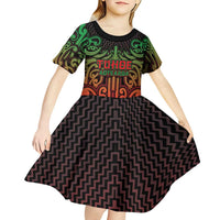 Custom Aotearoa Tuhoe Kid Short Sleeve Dress Maori Tribal Pattern Mix Poutama LT05 - Polynesian Pride