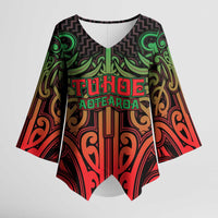 Custom Aotearoa Tuhoe Kimono Sleeve Blouse Maori Tribal Pattern Mix Poutama LT05 Female Black - Polynesian Pride