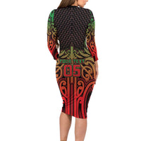 Custom Aotearoa Tuhoe Long Sleeve Bodycon Dress Maori Tribal Pattern Mix Poutama LT05 - Polynesian Pride