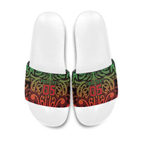 Custom Aotearoa Tuhoe Slide Sandals Maori Tribal Pattern Mix Poutama LT05 Black - Polynesian Pride