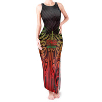 Custom Aotearoa Tuhoe Tank Maxi Dress Maori Tribal Pattern Mix Poutama LT05 Women Black - Polynesian Pride
