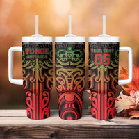 Custom Aotearoa Tuhoe Tumbler With Handle Maori Tribal Pattern Mix Poutama LT05 - Polynesian Pride