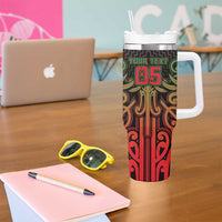Custom Aotearoa Tuhoe Tumbler With Handle Maori Tribal Pattern Mix Poutama LT05 - Polynesian Pride