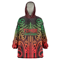 Custom Aotearoa Tuhoe Wearable Blanket Hoodie Maori Tribal Pattern Mix Poutama LT05 One Size Black - Polynesian Pride