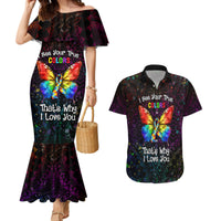 I See Your True Colors Personalised Couples Matching Mermaid Dress and Hawaiian Shirt Autism Awareness LT05 Black - Polynesian Pride
