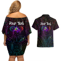 I See Your True Colors Personalised Couples Matching Off Shoulder Short Dress and Hawaiian Shirt Autism Awareness
