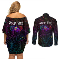 I See Your True Colors Personalised Couples Matching Off Shoulder Short Dress and Long Sleeve Button Shirt Autism Awareness LT05 - Polynesian Pride