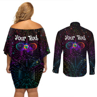 I See Your True Colors Personalised Couples Matching Off Shoulder Short Dress and Long Sleeve Button Shirt Autism Awareness
