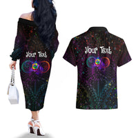 I See Your True Colors Personalised Couples Matching Off The Shoulder Long Sleeve Dress and Hawaiian Shirt Autism Awareness