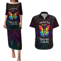 I See Your True Colors Personalised Couples Matching Puletasi and Hawaiian Shirt Autism Awareness LT05 Black - Polynesian Pride