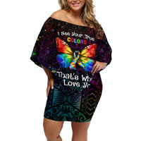 I See Your True Colors Personalised Off Shoulder Short Dress Autism Awareness LT05 Women Black - Polynesian Pride