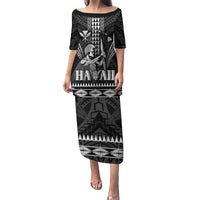 Personalised Hawaii Happy King Kamehameha Day Puletasi Kakau Pattern LT05 Long Dress Black - Polynesian Pride