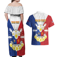 Personalised Philippines Independence Day Couples Matching Off Shoulder Maxi Dress and Hawaiian Shirt Maligayang Araw ng Kalayaan Filipino Carabao
