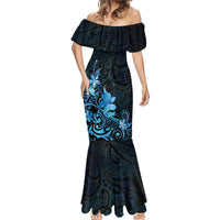 Matariki New Zealand Mermaid Dress Maori Pattern Blue Galaxy