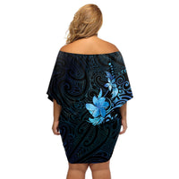 Matariki New Zealand Off Shoulder Short Dress Maori Pattern Blue Galaxy LT05 - Polynesian Pride