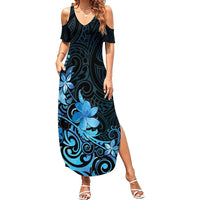 Matariki New Zealand Summer Maxi Dress Maori Pattern Blue Galaxy LT05 Women Blue - Polynesian Pride