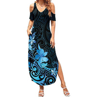 Matariki New Zealand Summer Maxi Dress Maori Pattern Blue Galaxy LT05 Women Blue - Polynesian Pride
