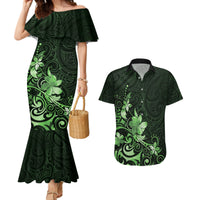 Matariki New Zealand Couples Matching Mermaid Dress and Hawaiian Shirt Maori Pattern Green Galaxy LT05 Green - Polynesian Pride