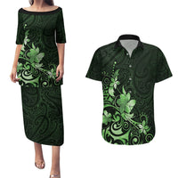 Matariki New Zealand Couples Matching Puletasi and Hawaiian Shirt Maori Pattern Green Galaxy LT05 Green - Polynesian Pride