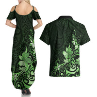 Matariki New Zealand Couples Matching Summer Maxi Dress and Hawaiian Shirt Maori Pattern Green Galaxy LT05 - Polynesian Pride