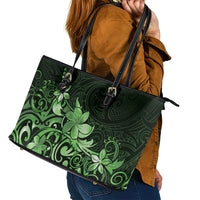 Matariki New Zealand Leather Tote Bag Maori Pattern Green Galaxy