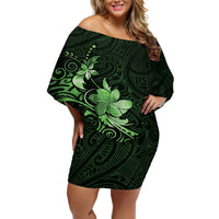 Matariki New Zealand Off Shoulder Short Dress Maori Pattern Green Galaxy LT05 Women Green - Polynesian Pride
