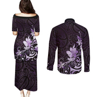 Matariki New Zealand Couples Matching Puletasi and Long Sleeve Button Shirt Maori Pattern Purple Galaxy LT05 - Polynesian Pride