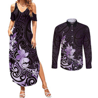Matariki New Zealand Couples Matching Summer Maxi Dress and Long Sleeve Button Shirt Maori Pattern Purple Galaxy LT05 Purple - Polynesian Pride