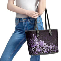Matariki New Zealand Leather Tote Bag Maori Pattern Purple Galaxy