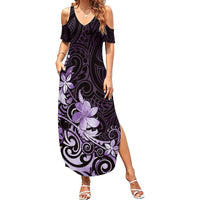 Matariki New Zealand Summer Maxi Dress Maori Pattern Purple Galaxy LT05 Women Purple - Polynesian Pride