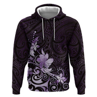 Matariki New Zealand Zip Hoodie Maori Pattern Purple Galaxy