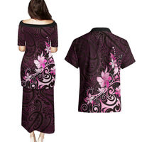Matariki New Zealand Couples Matching Puletasi and Hawaiian Shirt Maori Pattern Pink Galaxy LT05 - Polynesian Pride
