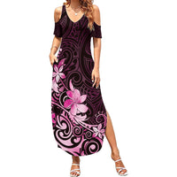 Matariki New Zealand Summer Maxi Dress Maori Pattern Pink Galaxy LT05 Women Pink - Polynesian Pride