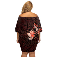Matariki New Zealand Off Shoulder Short Dress Maori Pattern Red Galaxy LT05 - Polynesian Pride