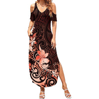 Matariki New Zealand Summer Maxi Dress Maori Pattern Red Galaxy LT05 Women Red - Polynesian Pride