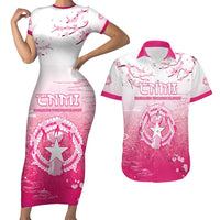 Personalized Sakura Marianas Couples Matching Short Sleeve Bodycon Dress and Hawaiian Shirt CNMI Seal