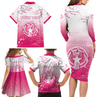 Personalized Sakura Marianas Family Matching Long Sleeve Bodycon Dress and Hawaiian Shirt CNMI Seal
