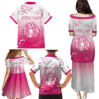Personalized Sakura Marianas Family Matching Puletasi and Hawaiian Shirt CNMI Seal