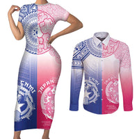 Custom Northern Mariana Islands And Japan Together Couples Matching Short Sleeve Bodycon Dress and Long Sleeve Button Shirt
