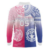 Custom Northern Mariana Islands And Japan Together Long Sleeve Polo Shirt